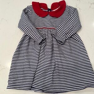 Luigi Kids Peter Pan Collar Long Sleeve Dress 3T Navy White Red